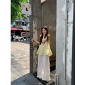 C531-Freeters鵝黃木耳邊V領捲邊背心+白色鏤空設計直筒落地褲_2