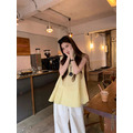 C531-Freeters鵝黃木耳邊V領捲邊背心+白色鏤空設計直筒落地褲_8