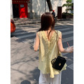C531-Freeters鵝黃木耳邊V領捲邊背心+白色鏤空設計直筒落地褲_5