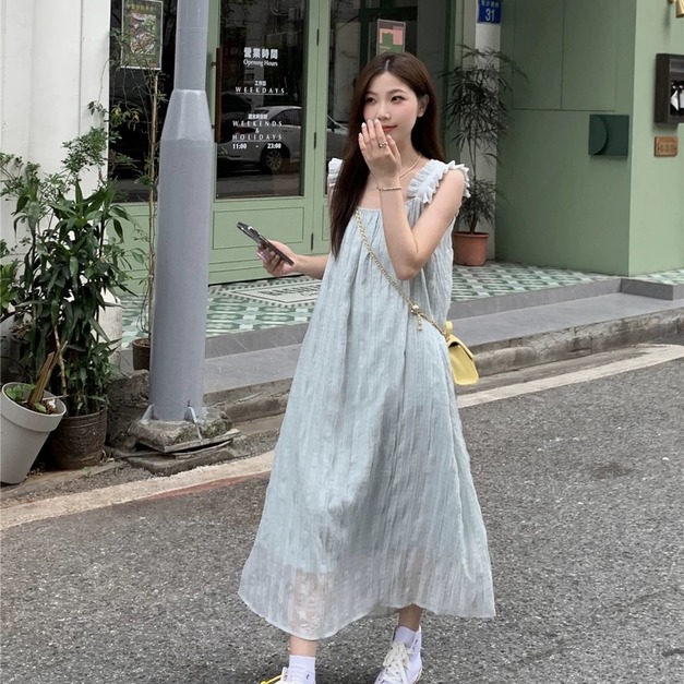 C535-Freeters仙女羽毛吊帶雙層連身裙