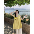 C538-Freeters小鴨黃方領側排釦寬鬆背心+杏色雪紡直筒休閒長褲_6