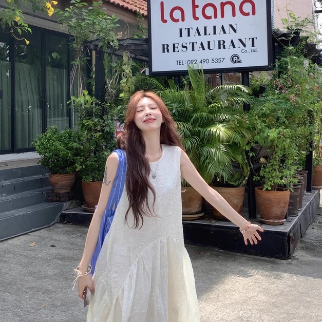 C537-Freeters渡假風提花雙層連身裙