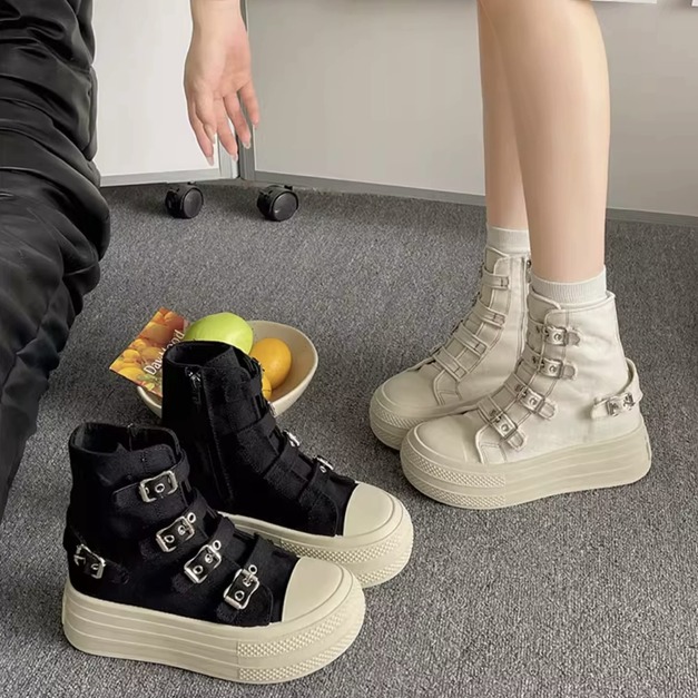 B150-Freeters復古造型厚底帆布短靴 底高5cm