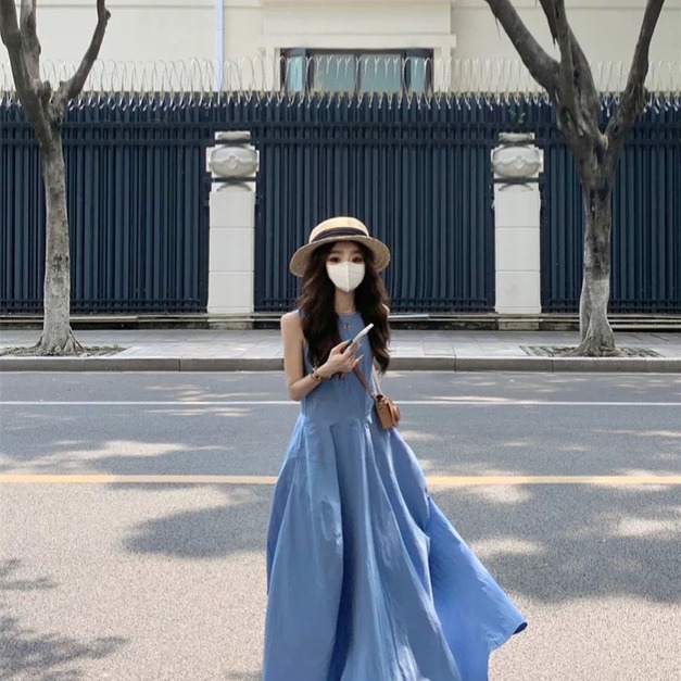 C543-Freeters寶寶藍仙女度假落地長裙