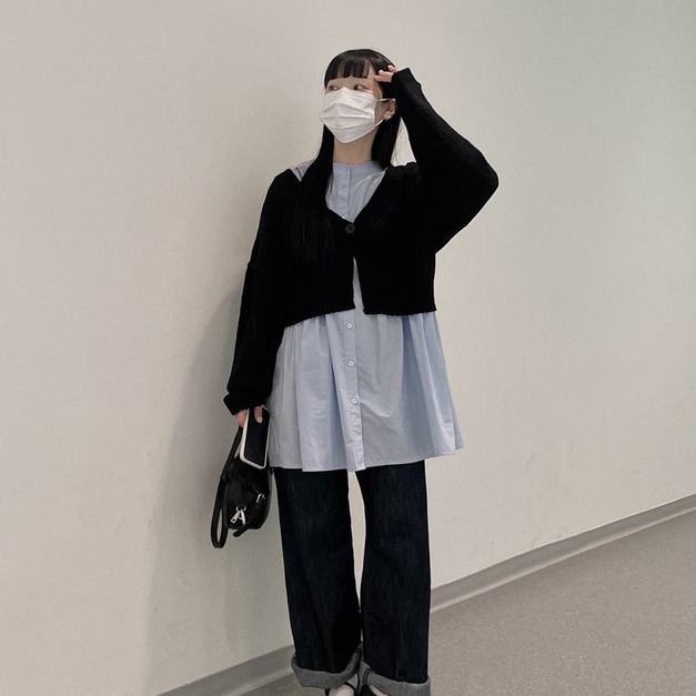 C546-Freeters圓領收腰裙擺短袖襯衫