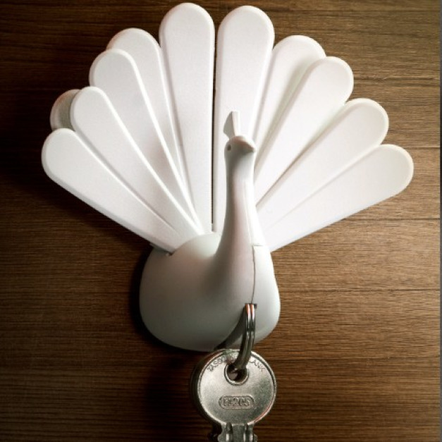 孔雀開屏鑰匙圈-白