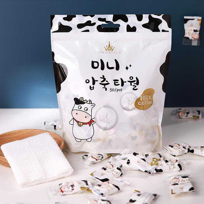 爾木萄攜帶式牛奶片壓縮毛巾(50入)