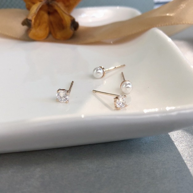 小鑽珍珠 貼耳耳環(兩對)