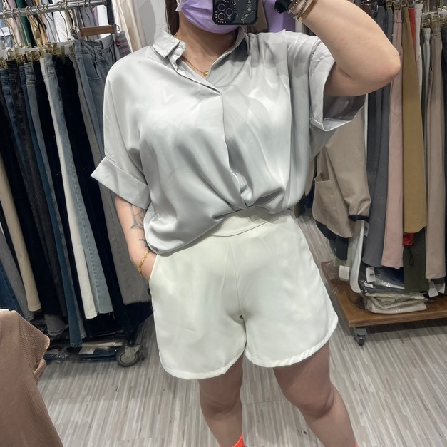 【現貨】緞面短袖襯衫AS1718004