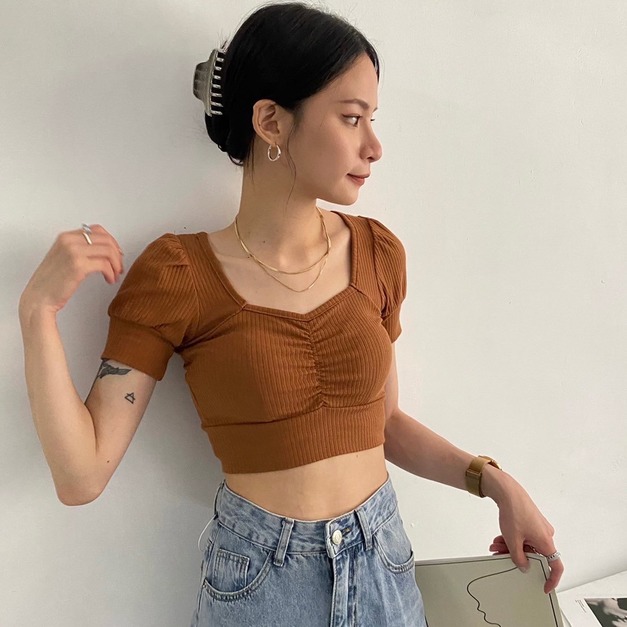 【現貨】抓皺方領上衣AS12003A