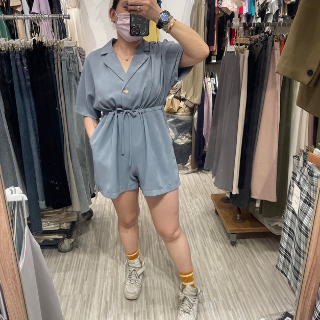 【現貨】翻領雪紡連身短褲AS82225-06