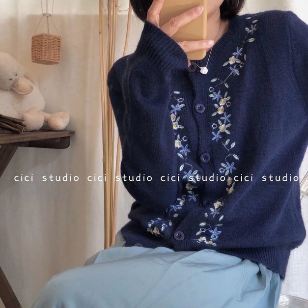 【現貨】刺繡花針織衫