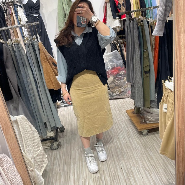 【現貨】燈芯絨中長裙