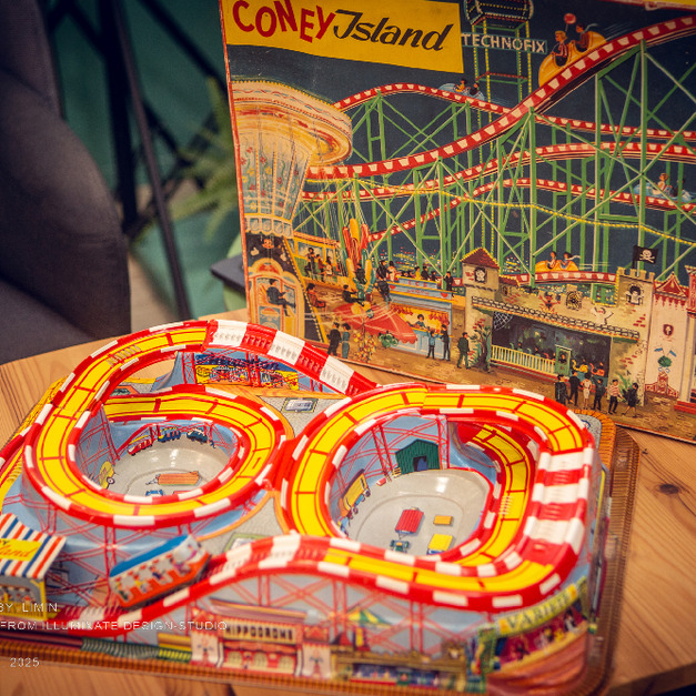 Technofix Coney Island 德國-紐約康尼島遊樂園-雲霄飛車 鐵皮玩具 / 1950~1960