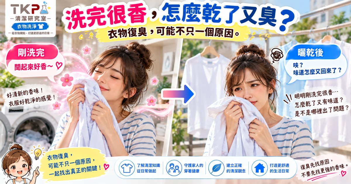 衣服洗完很香,為什麼曬乾後又有臭味?衣物復臭的5個可能原因|TKP清潔研究室