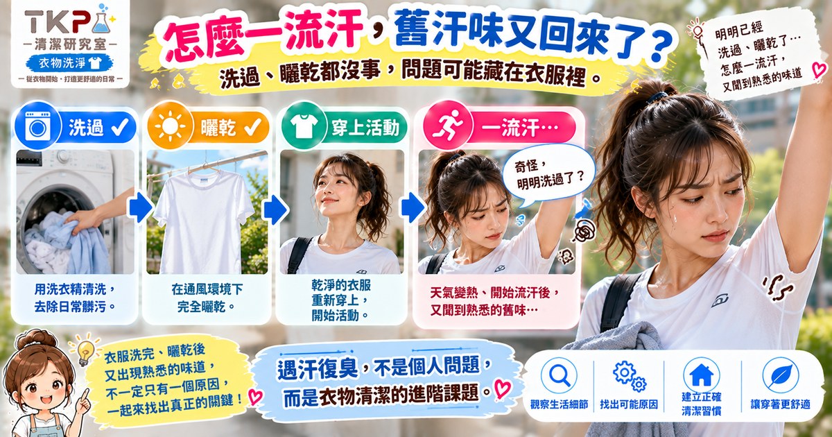 衣服洗過還是有汗臭味?為什麼一流汗舊味又跑出來|TKP清潔研究室