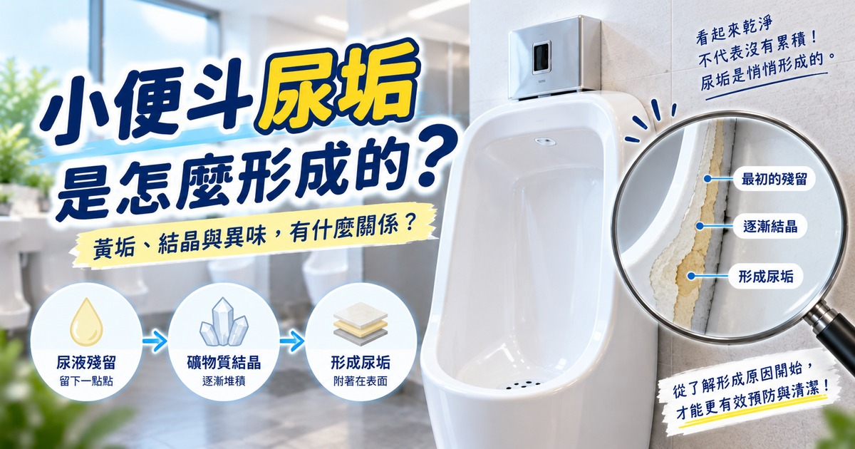 小便斗尿垢怎麼形成?黃垢、結晶與異味有什麼關係?|TKP清潔研究室
