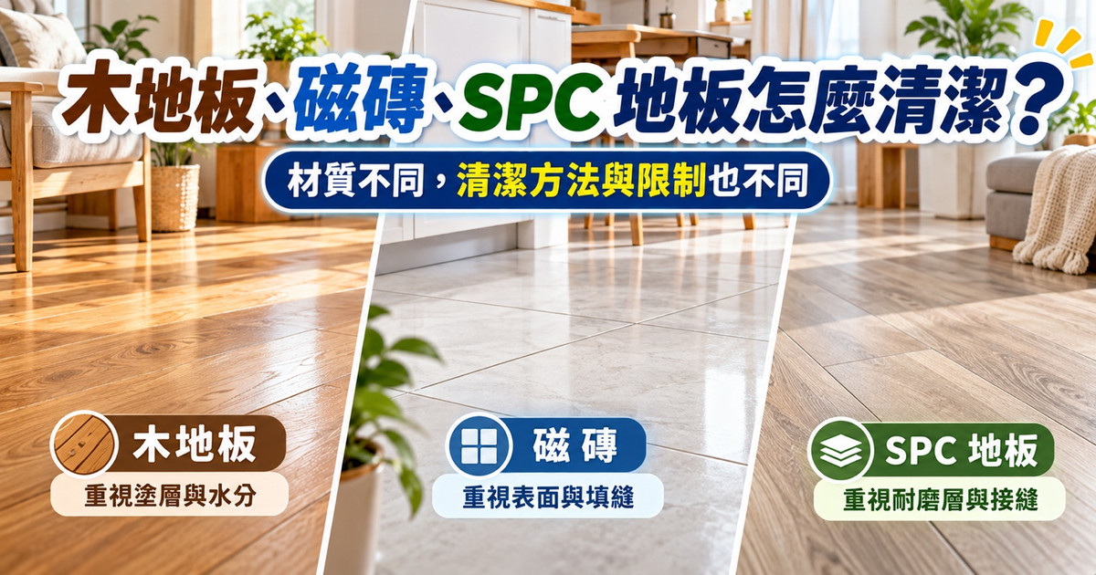 木地板、磁磚、SPC地板怎麼清潔？材質差異與拖地指南｜TKP