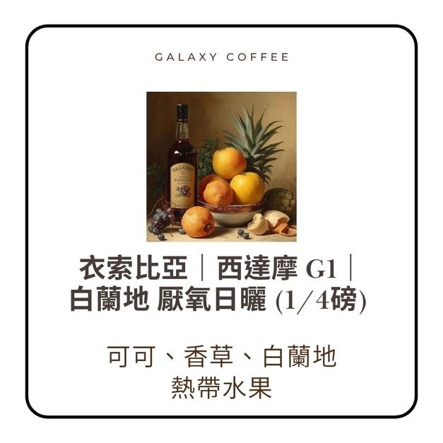 【淺焙】衣索比亞｜西達摩 G1｜白蘭地 厭氧日曬  (1/4磅)