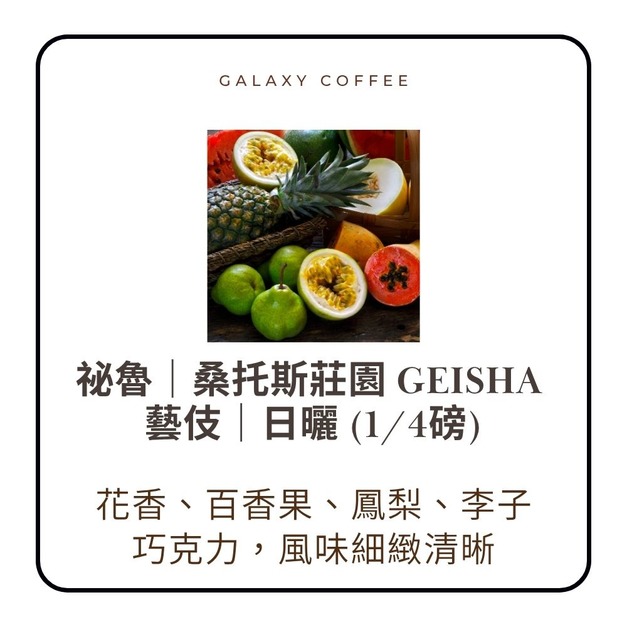 ★新豆上架★【淺焙】祕魯｜桑托斯莊園 Geisha 藝伎｜日曬  (1/4磅)