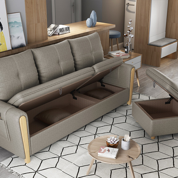 星空貓抓皮Ｌ型收納沙發－淺咖啡