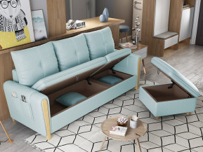 星空貓抓皮Ｌ型收納沙發－淺藍色