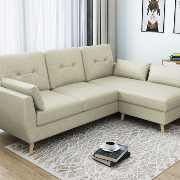 歐風小L型貓抓皮沙發/米白色