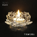 原點居家創意 玻璃平底蓮花蠟燭杯 佛教蓮花燭臺 油燈 玻璃工藝燭臺
