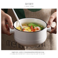 原點居家創意 北歐藍線簡約雙耳湯盅 泡麵碗帶蓋 陶瓷耐熱創意造型有蓋 速食麵碗 家用泡麵湯碗_5