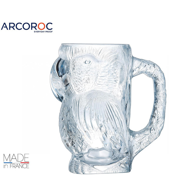 【ARCORCO】法國樂美雅 3D立體浮雕啤酒杯-鸚鵡 900mL 900cc 創意啤酒杯 造型啤酒杯 浮雕啤酒杯
