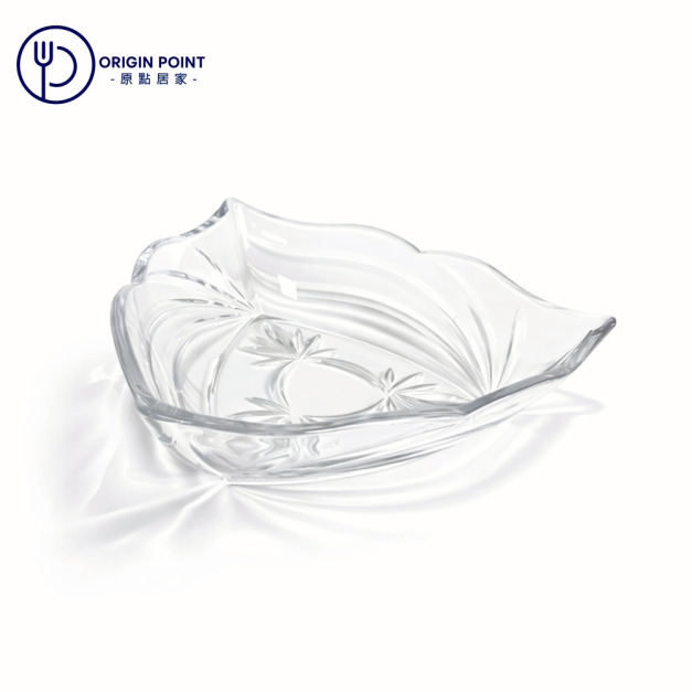 【SOGA】日本製 三角水果盤 三角果盤 點心盤 蛋糕盤 三角玻璃盤 供果盤 雕花玻璃盤 玻璃果盤