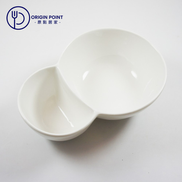 ZERO原點居家 子母雙格碗 子母碗 8吋 二合一雙格陶瓷碗 雙格碗 雙連碗 連體碗 兩格碗 分隔碗 造型分隔碗