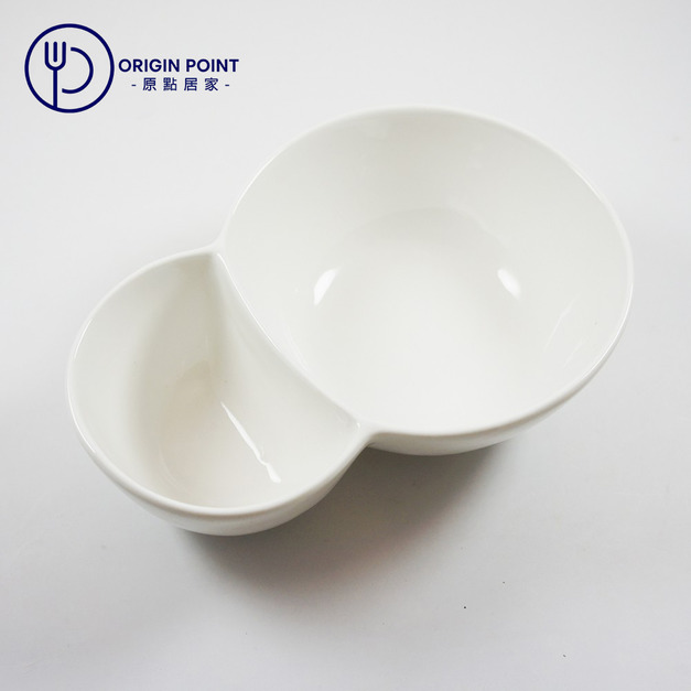 ZERO原點居家 子母雙格碗 子母碗 8吋 二合一雙格陶瓷碗 雙格碗 雙連碗 連體碗 兩格碗 分隔碗 造型分隔碗