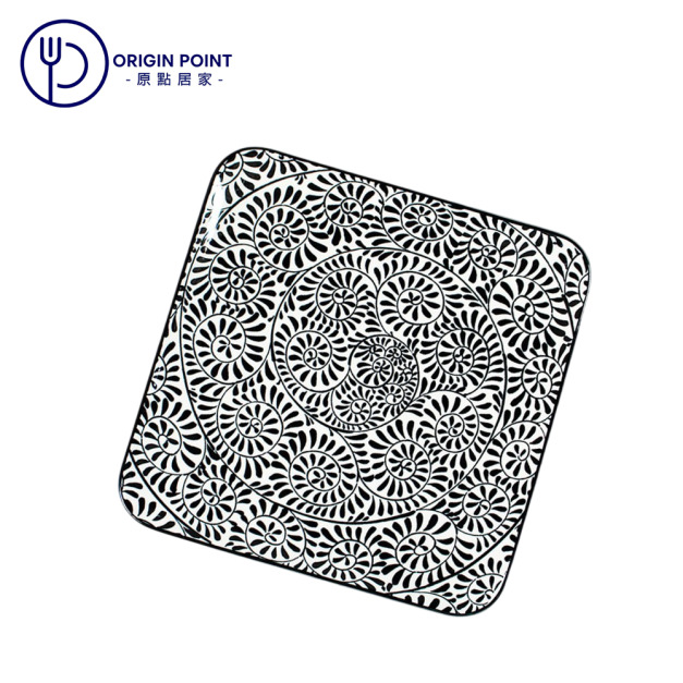 ZERO原點居家 迷幻藝術漩渦盤 10.5吋 四方盤 正方盤 方形盤 方形淺盤 方形餐盤 菜盤