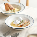 ZERO原點居家 簡約藍線 深盤/義大利麵盤 7吋 8吋 9吋 湯盤 創意北歐風 陶瓷餐盤 菜盤 圓盤 家用陶瓷餐具_6