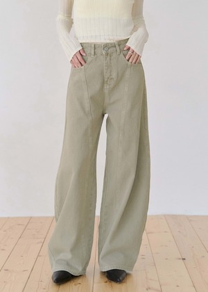 斜線繭型水洗丹寧褲