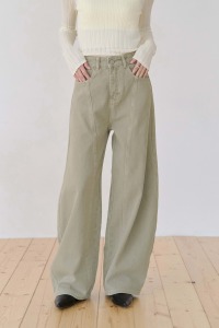 斜線繭型水洗丹寧褲