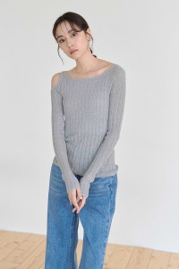 單邊挖肩坑條針織衣