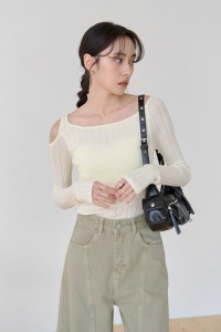 單邊挖肩坑條針織衣