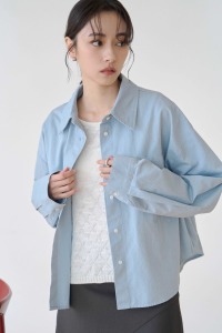 圓弧剪裁短版丹寧襯衫