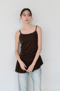 光澤絨面斜裙擺背心