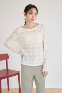 羽毛蕾絲微透針織衣