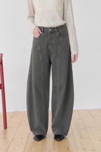 斜線繭型水洗丹寧褲