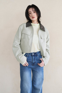 率性皮領短版夾克