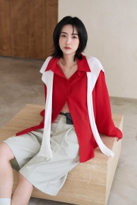 撞色披肩紋理感襯衫