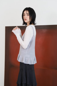 荷葉傘擺細肩針織背心