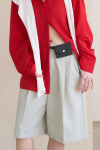 挺版打摺五分短褲(含皮帶)