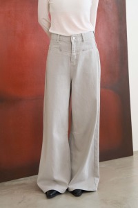 橫口袋寬鬆直筒丹寧褲