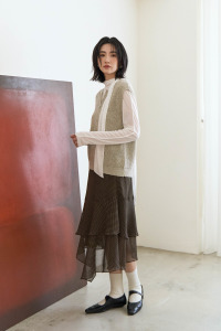 (預)點點不規則雪紡中裙