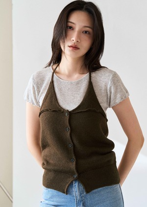 繞頸綁帶排釦針織背心